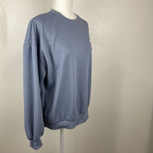 L.A.B. Studio Vivid Lauren Sweater Women Large Blue Grey Pullover Bear Patch - Picture 3 of 13